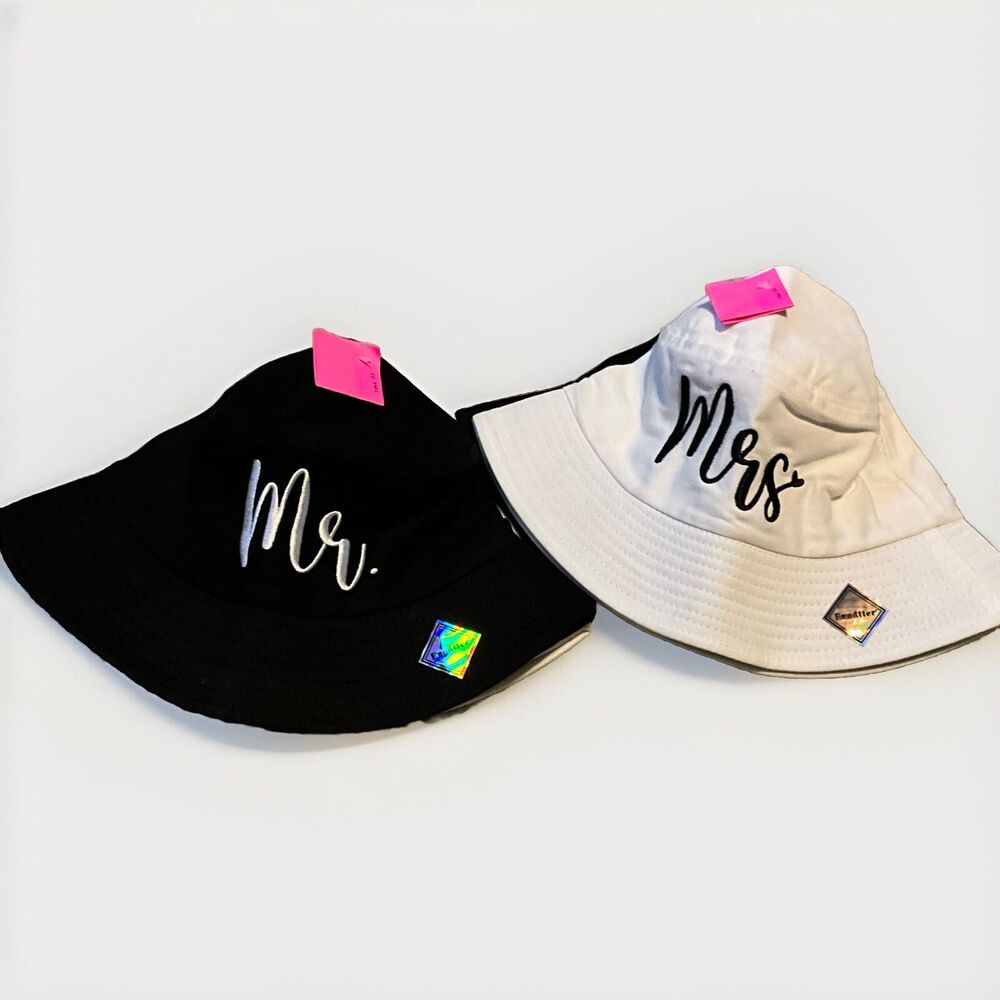 Mr. & Mrs. WHITE & Black Bucket Hats, SetOF 2 Bucket Hats, By Enodtter Brand NEW